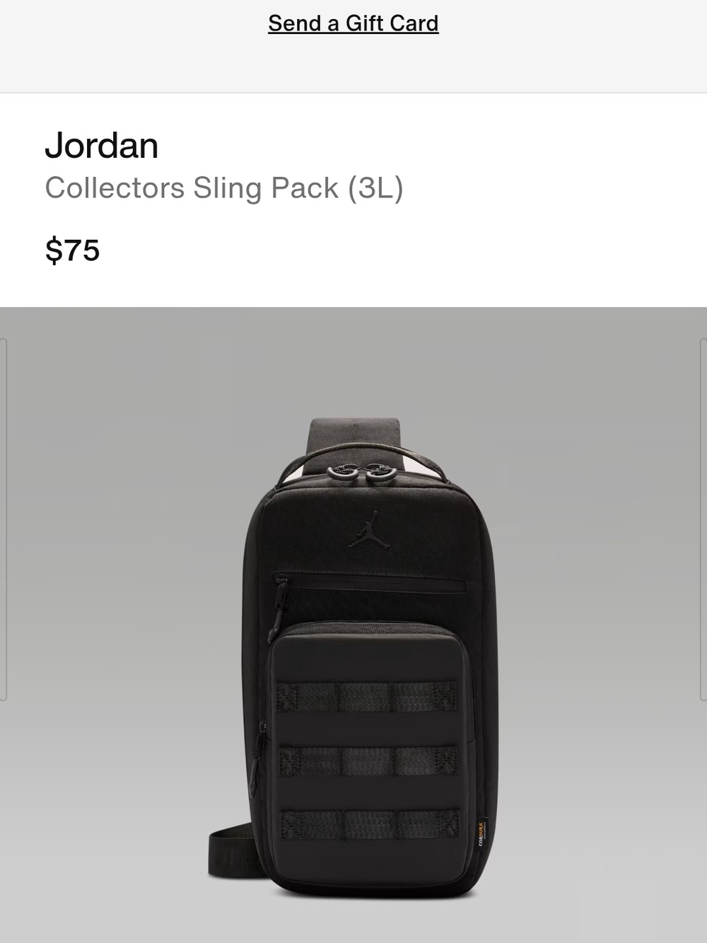 Jordan Black Sling Pack with Front Molle Panel